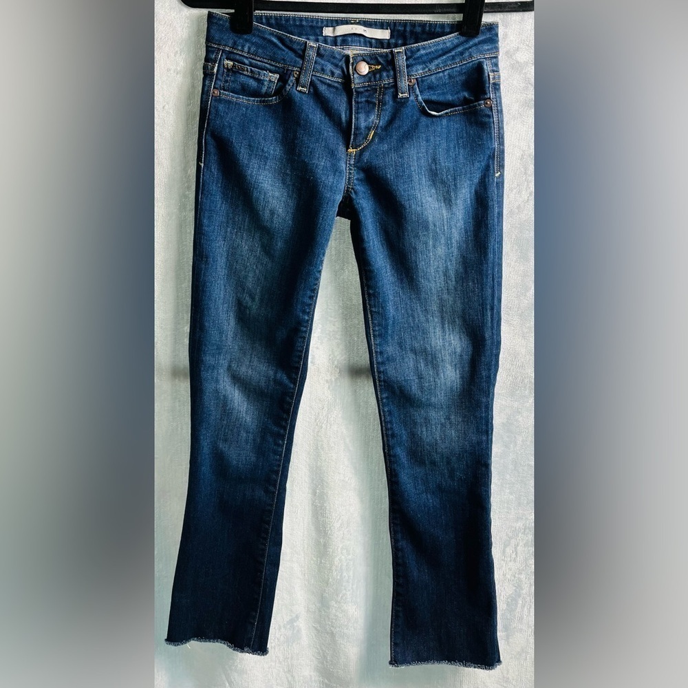Joe's Jeans Cigarette Slim Fit Dark Blue Distressed Wash Raw Hem Size 25 EUC